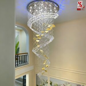 Đèn chùm thả thông tầng pha lê hình bướm mix lá phong fl1029