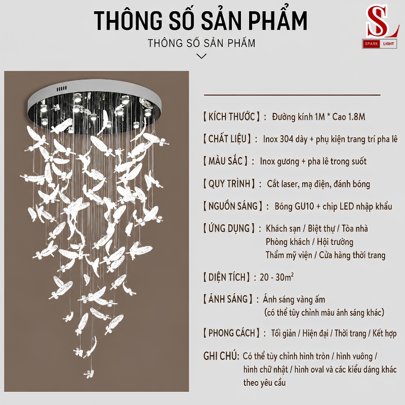Đèn chùm thả thông tầng pha lê lông vũ fl1031 Đèn chùm thả thông tầng pha lê lông vũ fl1031 - Ảnh 6