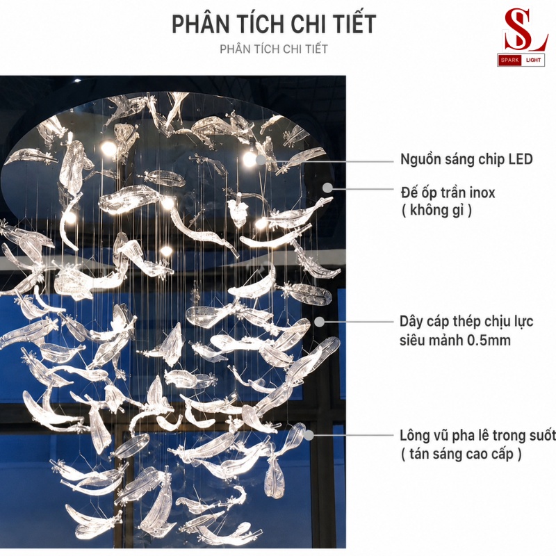 Đèn chùm thả thông tầng pha lê lông vũ fl1031 Đèn chùm thả thông tầng pha lê lông vũ fl1031 - Ảnh 8