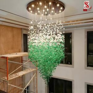 Đèn chùm thả trần pha lê hình đá nhiều màu fl1037