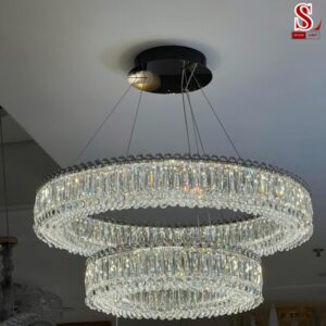 Đèn chùm thả trần pha lê hình vòng 2 lớp fl1041